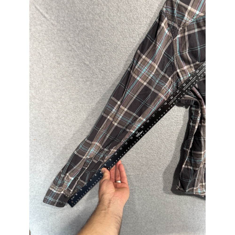 Arizona Jeans Shirt Mens 2XL Black Gray Plaid Western Pearl Snap Long Sleeve - Picture 9 of 10